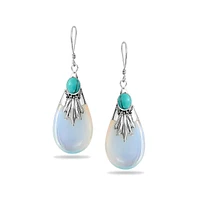 Bling Jewelry Boho Western Style Cz Fan Set Accent Red Purple Black Turquoise Rainbow Opalite Teardrop Dangle Earrings For Women Fish Hook .925 Sterli