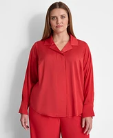 Dkny Plus Notched Collar Long-Sleeve Shirt