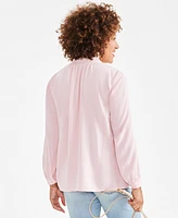 Style & Co Petite Ruffle-Neck Button-Front Long-Sleeve Top, Created for Macy's