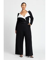 Eloquii Women's Tuxedo Knit Jumpsuit