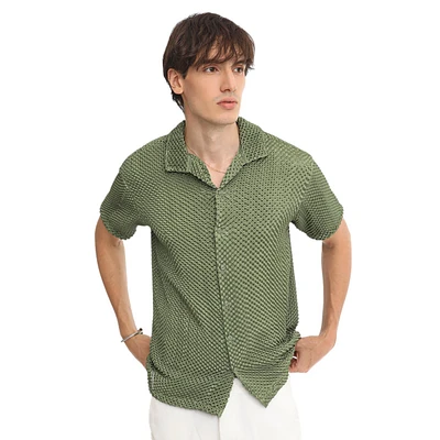 Men's Olive Green Puffy-Textured Shirt