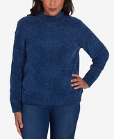 Alfred Dunner Women's Classic Chenille Diamond Stitch Turtleneck Sweater