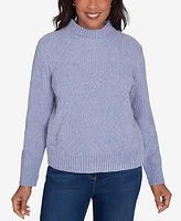 Alfred Dunner Women's Classic Chenille Diamond Stitch Turtleneck Sweater