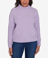 Alfred Dunner Women's Classic Chenille Diamond Stitch Turtleneck Sweater