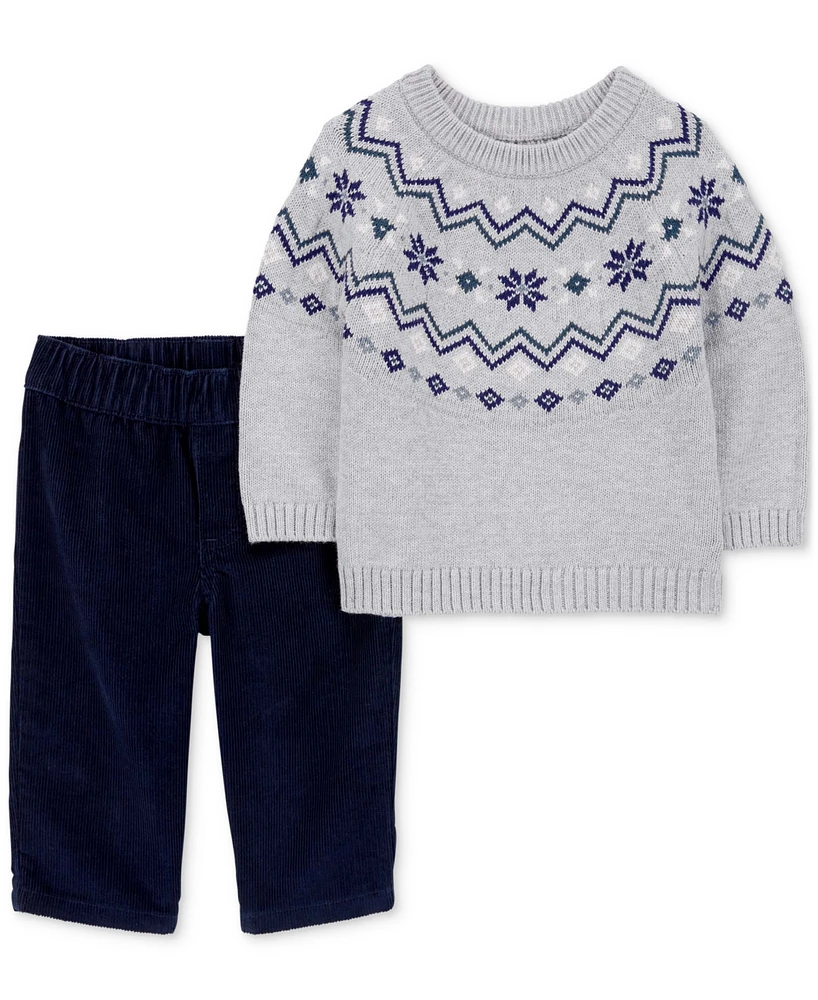 Carter's Baby Boys Cotton Fair Isle Sweater & Corduroy Pants, 2 Piece Set