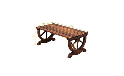 Slickblue 2-Person Rustic Garden Bench, Outdoor Wagon Wheel Porch Bench for Backyard Patio Garden, Brown