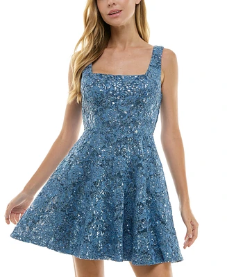 City Studios Women's Sequined Lace Fit & Flare Dress