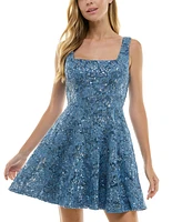 City Studios Women's Sequined Lace Fit & Flare Dress