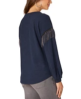 Democracy Petite Long-Sleeve Fringe Top