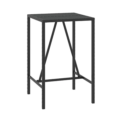 vidaXL Bar Table with Glass Top Black 27.6"x27.6"x43.3" Poly Rattan