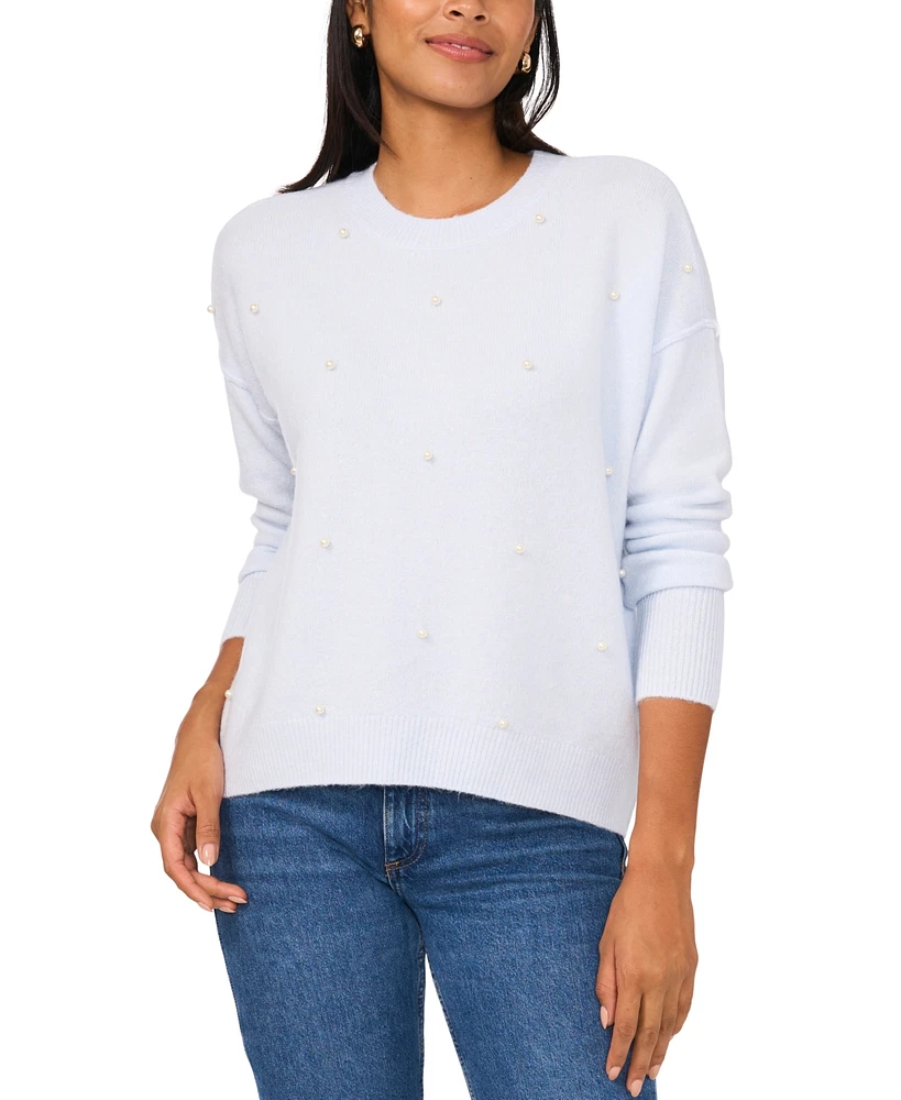 Sam & Jess Women's Embellished Pearl Crewneck Sweater