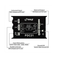 Pyle Premium Direct Injection Audio Box with 1/4" Instrument to Balanced & Unbalanced Xlr