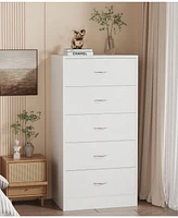 Sugift 5 Drawer Dresser White Modern Wood Chest of Drawers for Bedroom