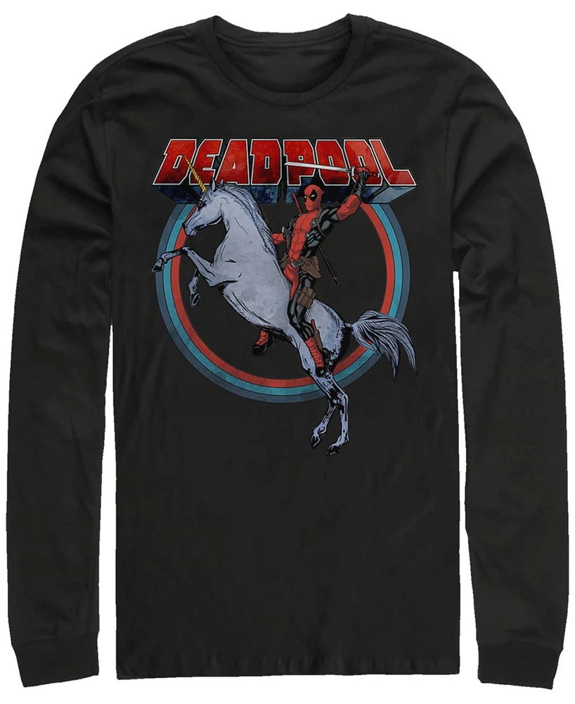 Fifth Sun Mens Deadpool On Unicorn Long Sleeve T-Shirt