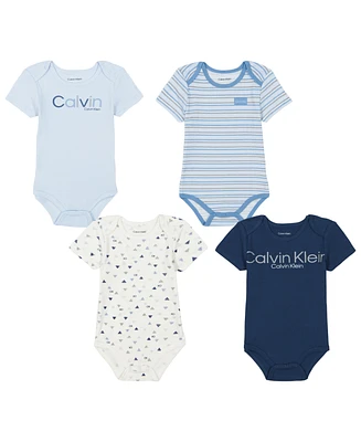 Calvin Klein Baby Boy Logo Short Sleeve Bodysuits, 4-Piece Set