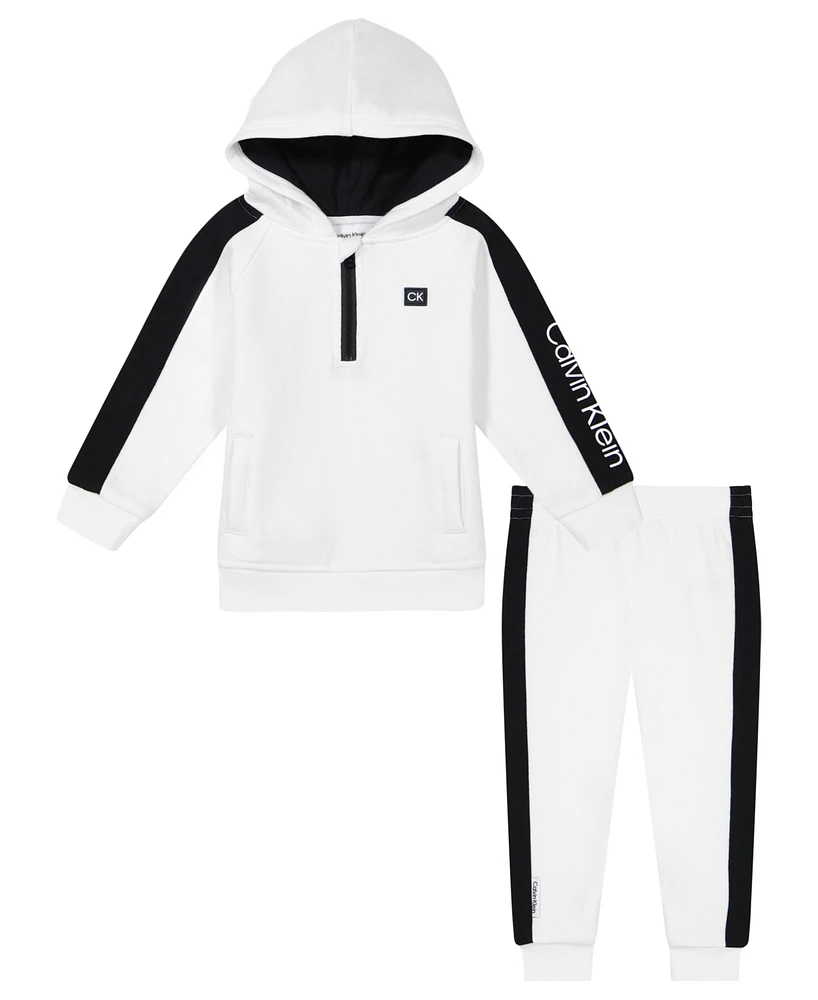 Calvin Klein Baby Boy Side-Striped Fleece 1/4-Zip Hoodie Joggers, 2-Piece Set