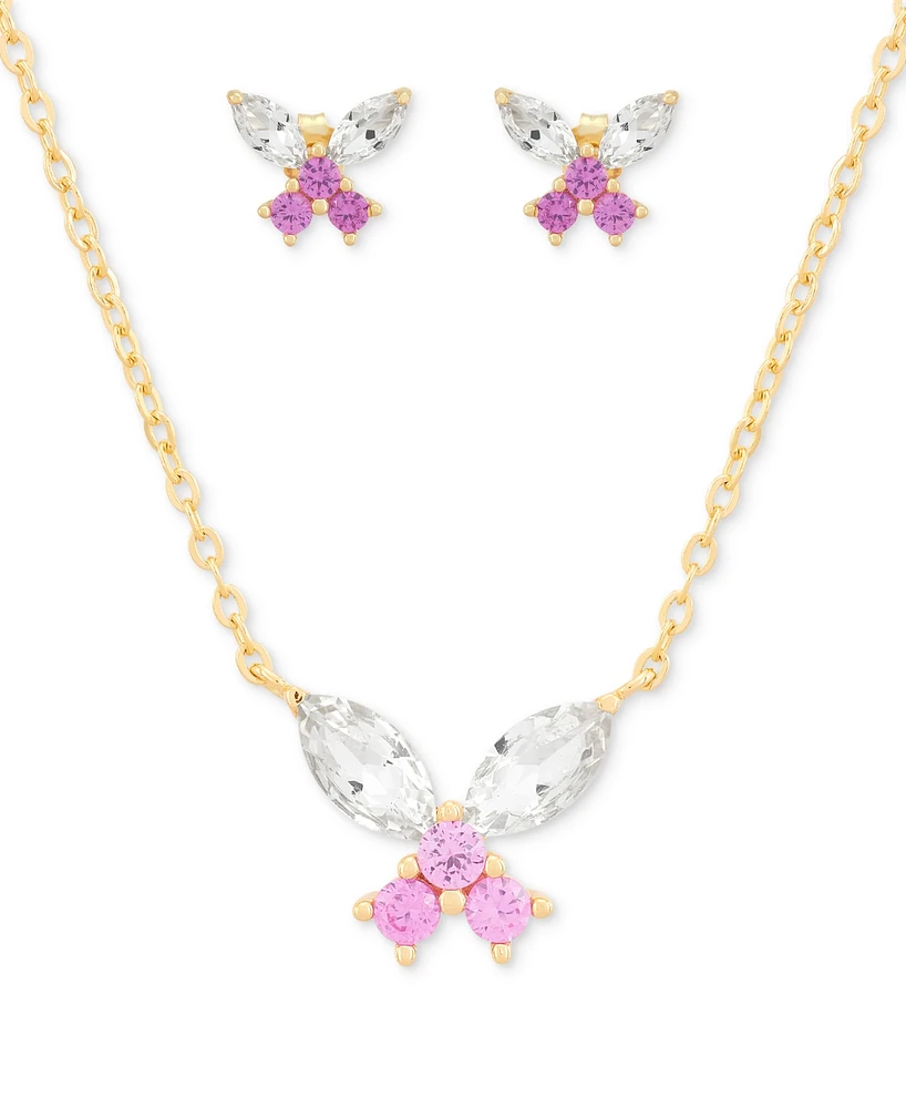 2-Pc. Set Lab-Created Pink Sapphire (3/4 ct. t.w.) & Lab-Created White Sapphire (1-7/8 ct. t.w.) Pendant Necklace & Matching Stud Earrings in 14k Gold