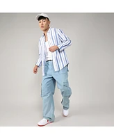 Men's Sky Blue & Chalk White Striped Fringe Shirt