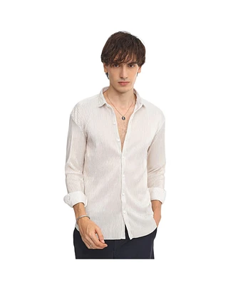 Campus Sutra Men's Daisy White Metallic Pleated Shirt