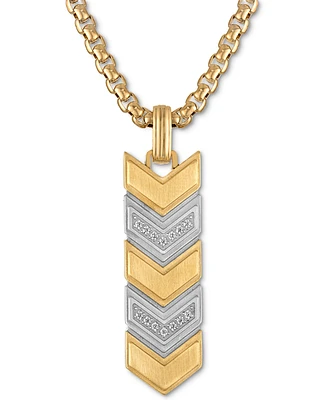 Esquire Men's Jewelry Diamond Chevron Link Dog Tag Pendant Necklace (1/6 ct. t.w.) in Stainless Steel & Gold-Tone Plated Stainless Steel