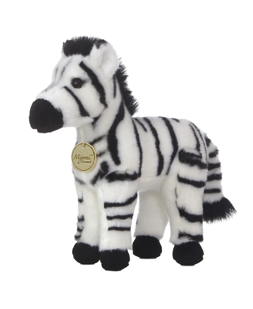 Aurora Medium Zebra Miyoni Realistic Plush Toy White 11"