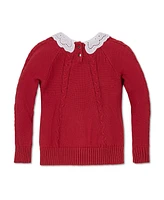 Hope & Henry Baby Girls Organic Long Sleeve Eyelet Collar Cable Sweater