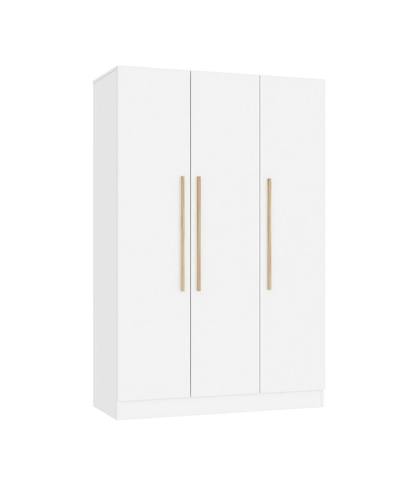 Famapy Grey Wood 3-Door Armoires Wardrobe with Hanging Rod and Storage Shelves