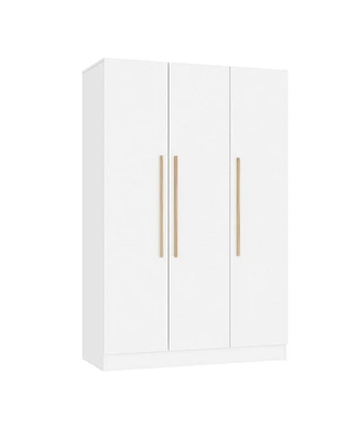 Famapy Grey Wood 3-Door Armoires Wardrobe with Hanging Rod and Storage Shelves