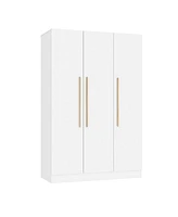 Famapy Grey Wood 3-Door Armoires Wardrobe with Hanging Rod and Storage Shelves