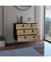 Depot E-Shop Huna Dresser 29" H, 3-Drawer organiser, Modern Chest of Drawers with Hairpin Legs and Metal Accents