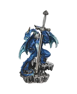 Fc Design 9.5"H Blue Dragon with Sword on Rock Figurine Decoration Home Decor Perfect Gift for House Warming, Holidays and Birthdays