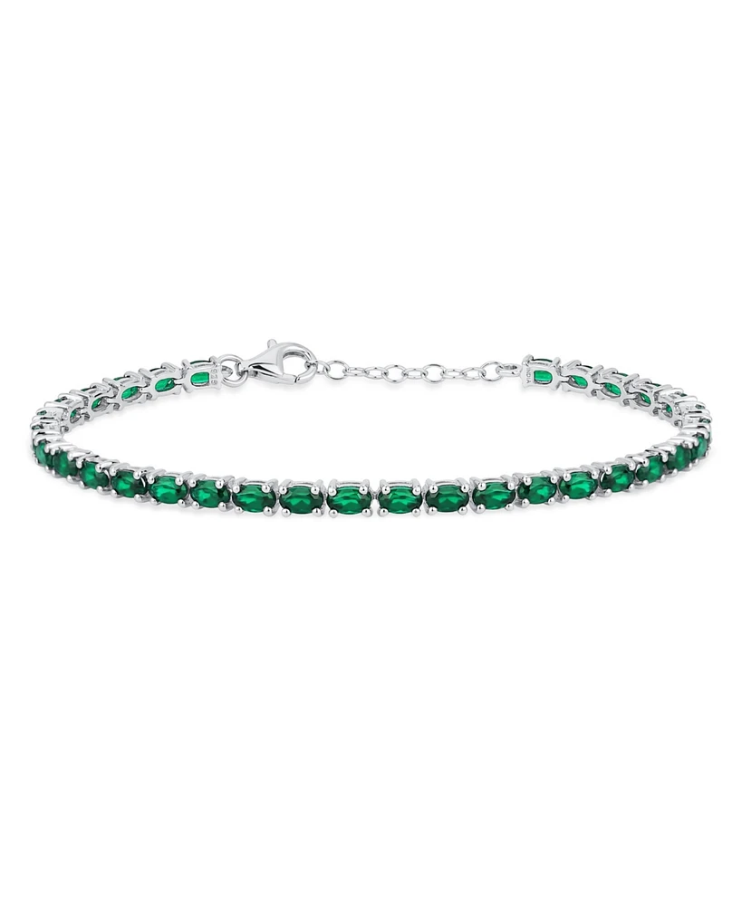 Bling Jewelry Simple Strand Synthetic Green Emerald Tennis Bracelet For Women .925 Sterling Silver 7-7.5 Inch