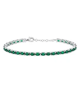 Bling Jewelry Simple Strand Synthetic Green Emerald Tennis Bracelet For Women .925 Sterling Silver 7-7.5 Inch