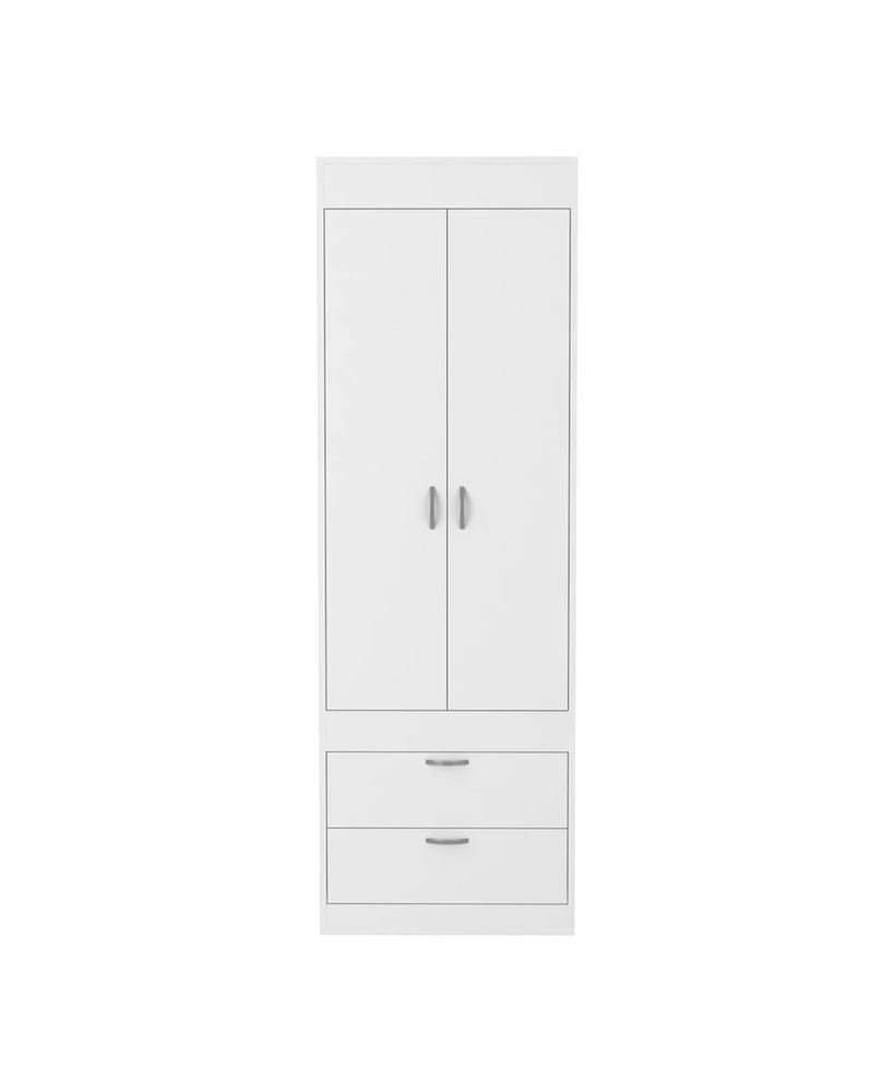 Depot E-Shop Portugal Armoire, Double Door Cabinet, Two Drawers, Metal Handles, Rod