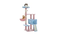 Slickblue Flower Cat Tree – 47.2'' Multi-Level Cat Tower with Sisal Scratching Posts, Pink Top Perch, Ramp, Fluffy Ball