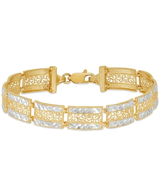 Textured & Filigree Two-Tone Open Link Bracelet in 10k Gold - Two