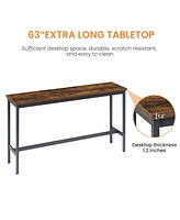Long Bar Table Set with 3 Pu Leather Upholstered Bar Stools for Modern Home or Kitchen