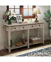 Slickblue Rustic Brushed Texture Entryway Table Console with Drawer and Bottom Shelf for Living Room