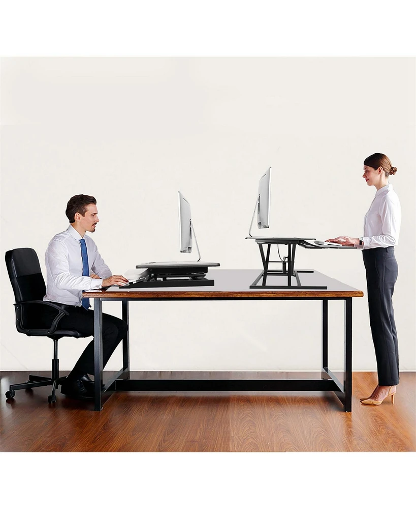 Slickblue Height Adjustable Standing Desk – 31.3'' Wide Sit-to-Stand Converter, Tabletop Workstation for Laptops & Dual Monitors, Black