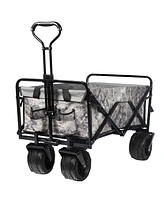 Slickblue Collapsible Heavy-Duty Beach Wagon Cart – Outdoor Folding Utility with Universal Wheels & Adjustable Handle, Snow Camouflage