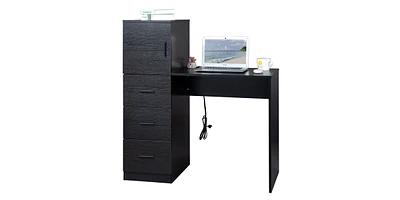 Slickblue Embossed Melamine H-Type Computer Desk with One Door, Three Drawers, 2 Usb Ports, and Power Sockets