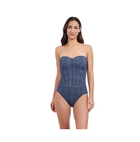 Profile by Gottex Women's Isabelle Bandeau Embroidery Detail One Piece