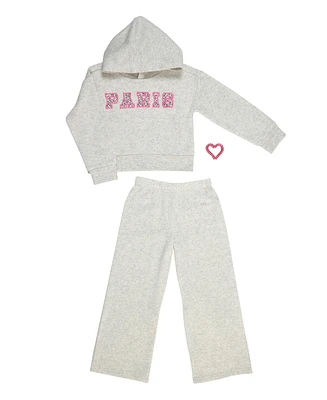 Paris Hilton Toddler Girls Hoodie Sweatshirt and Wide Leg Sweatpants Lounge Set with Hair Ties