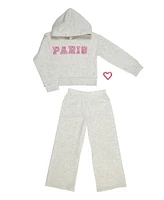 Paris Hilton Toddler Girls Hoodie Sweatshirt and Wide Leg Sweatpants Lounge Set with Hair Ties