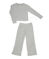 Paris Hilton Toddler Girls Embellished Daisy Ribbed Top and Wide Leg Pants 2 Piece Lounge Set Headband