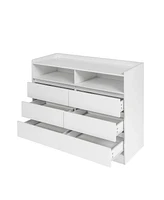 Slickblue 6-Drawer White Dresser for Bedroom with Led Lights for Stylish Storage and Illumination