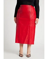 Eloquii Women's Patent Leather Skirt With Zipper Detail