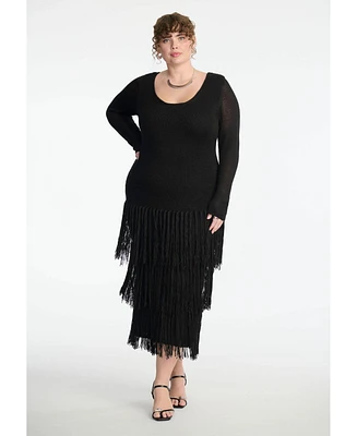 Eloquii Plus Fringe Dress With Sleeves