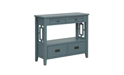 Slickblue "36'' Farmhouse Pine Wood Console Table: Entry Sofa Table with 4 Drawers & Storage Shelf - Blue