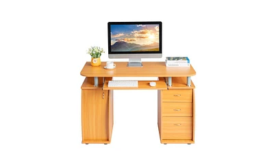 Slickblue Portable Computer Desk; 15mm Mdf with 1 Door and 3 Drawers, Wood Color"